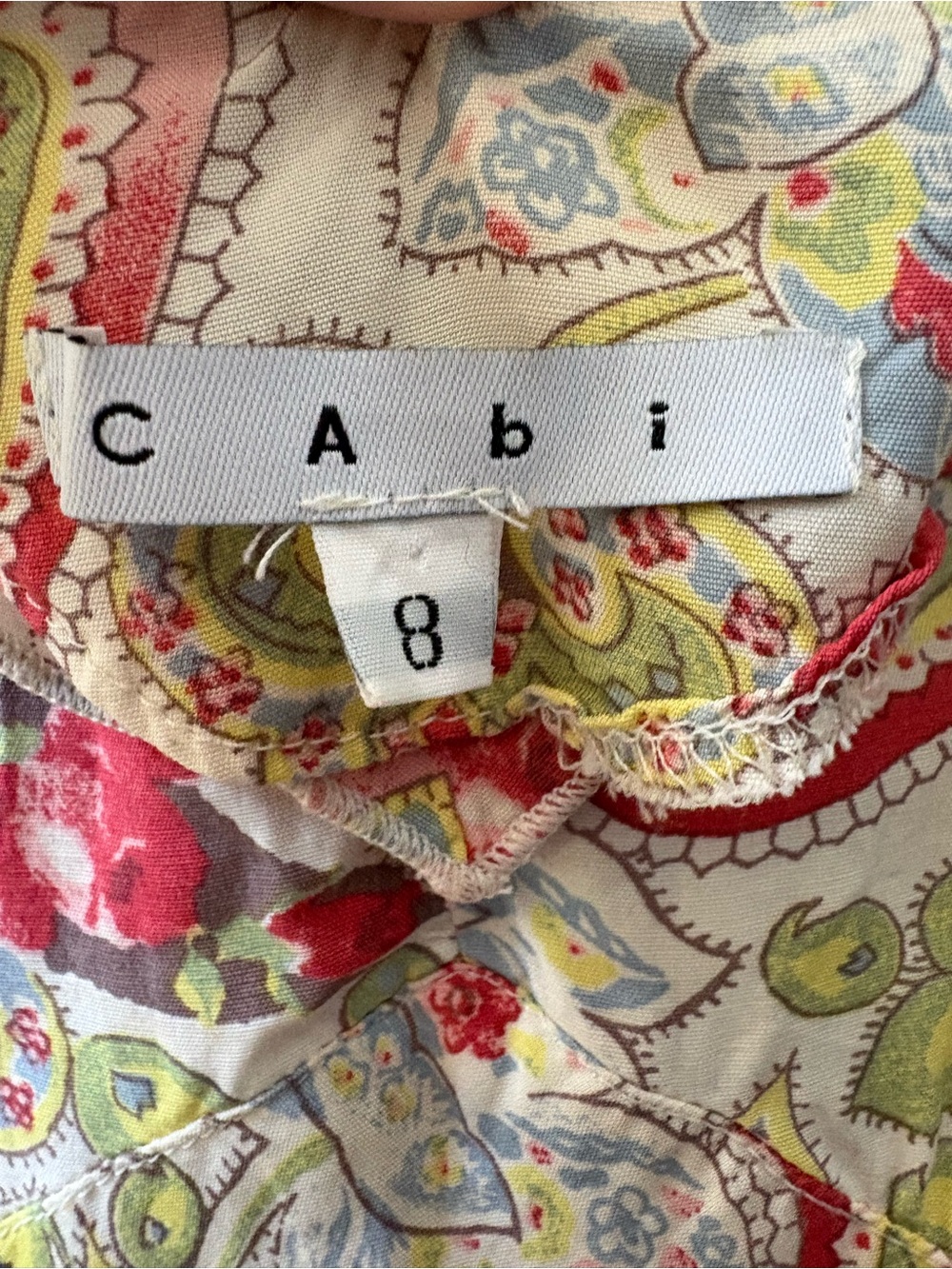 CAbi Cream Paisley Floral Blouse with Red, Blue & Green Accents